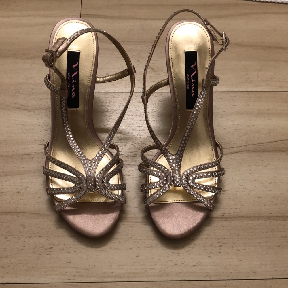 Nina Tan Bejeweled Strappy Heels Size: 7